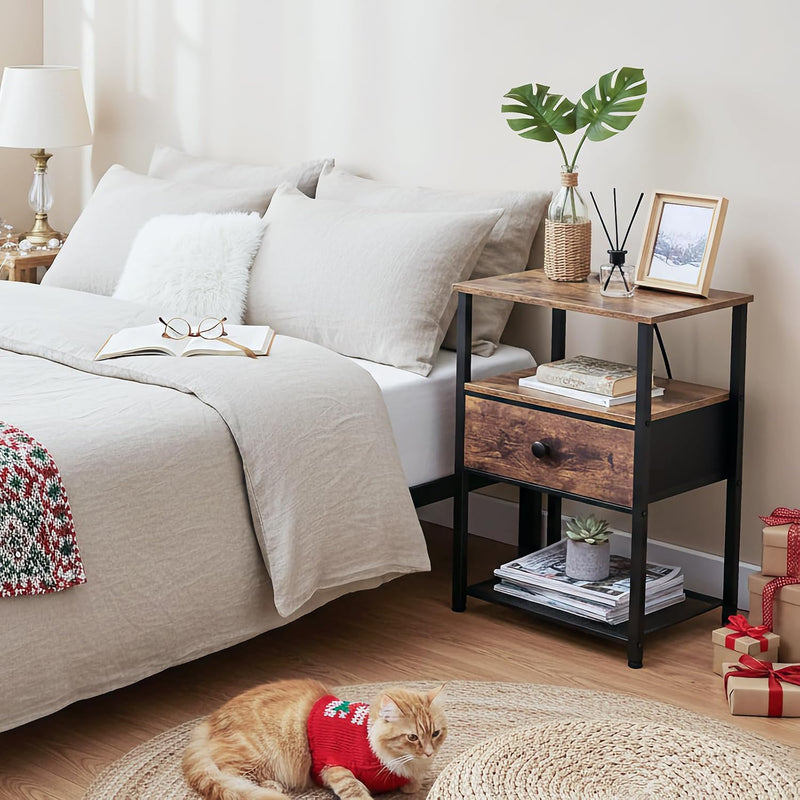 Bedside Tables Side Table with Charging Station Bed (Set of 2)