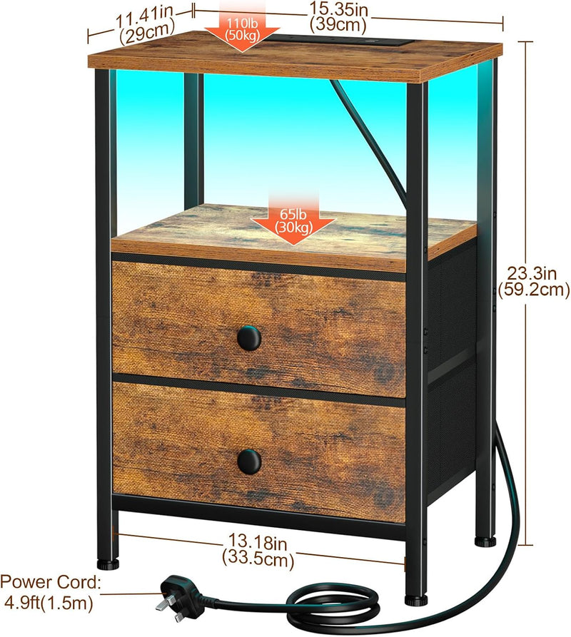 Bedside Tables Side Table with Charging Station Bed (Set of 2)