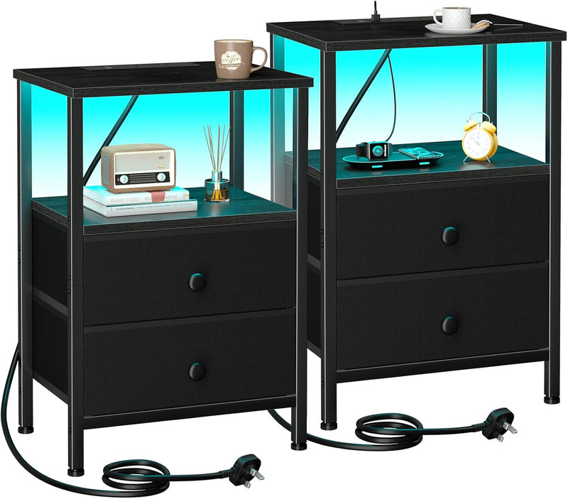 Bedside Tables Side Table with Charging Station Bed (Set of 2)