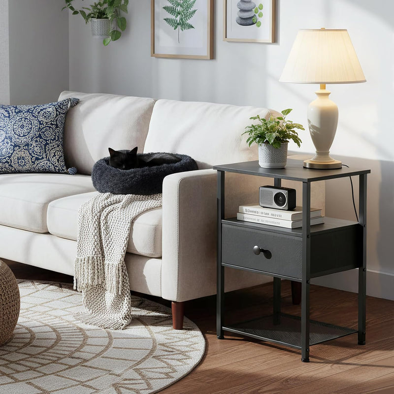 Bedside Tables Side Table with Charging Station Bed (Set of 2)