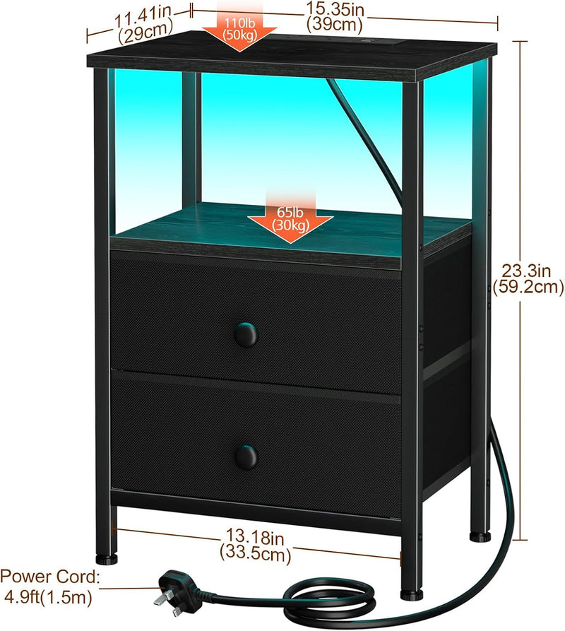 Bedside Tables Side Table with Charging Station Bed (Set of 2)