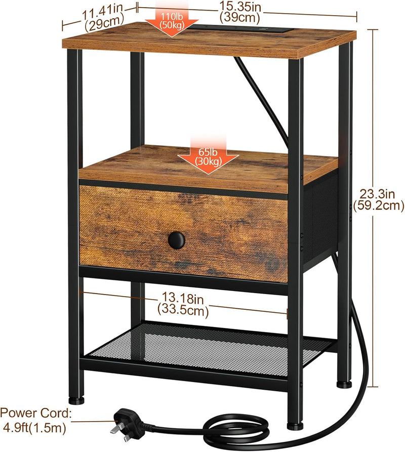 Bedside Tables Side Table with Charging Station Bed (Set of 2)