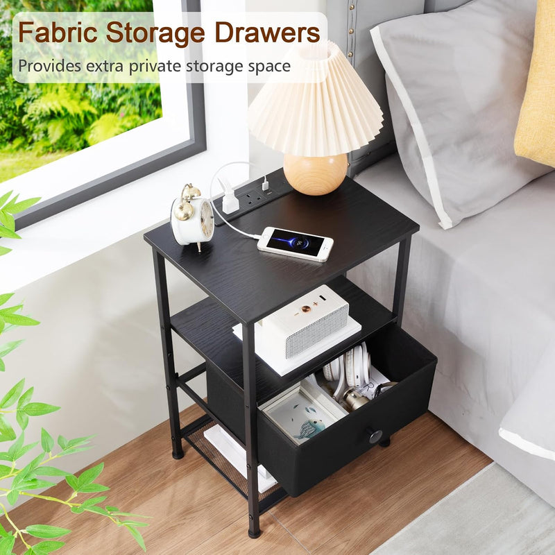 Bedside Tables Side Table with Charging Station Bed (Set of 2)