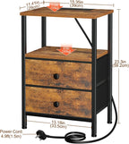 Bedside Tables Side Table with Charging Station Bed (Set of 2)