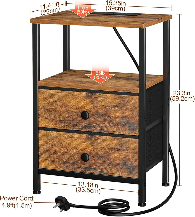 Bedside Tables Side Table with Charging Station Bed (Set of 2)
