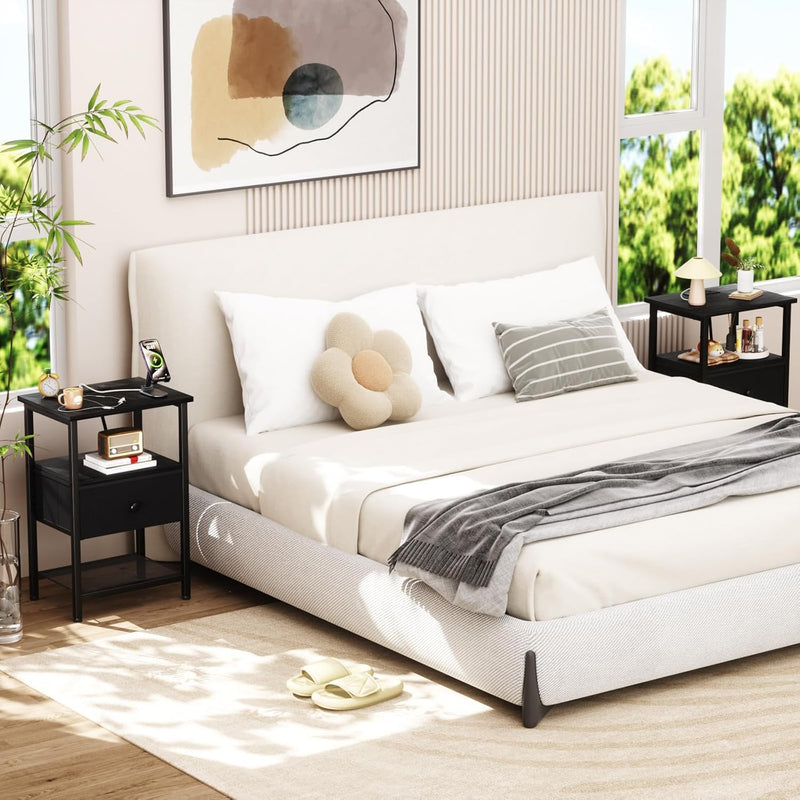 Bedside Tables Side Table with Charging Station Bed (Set of 2)