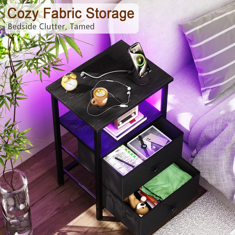 Bedside Tables Side Table with Charging Station Bed (Set of 2)