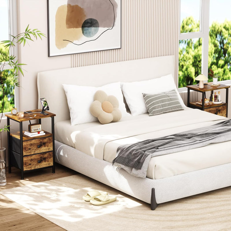 Bedside Tables Side Table with Charging Station Bed (Set of 2)
