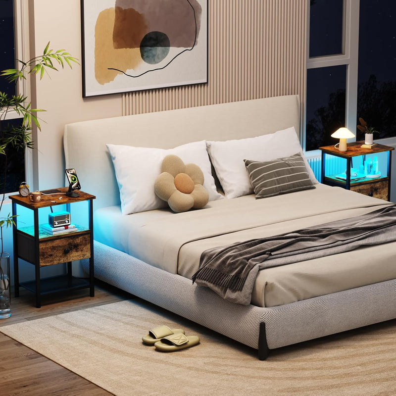 Bedside Tables Side Table with Charging Station Bed (Set of 2)