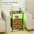 Bedside Tables Side Table with Charging Station Bed (Set of 2)