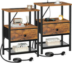 Bedside Tables Side Table with Charging Station Bed (Set of 2)