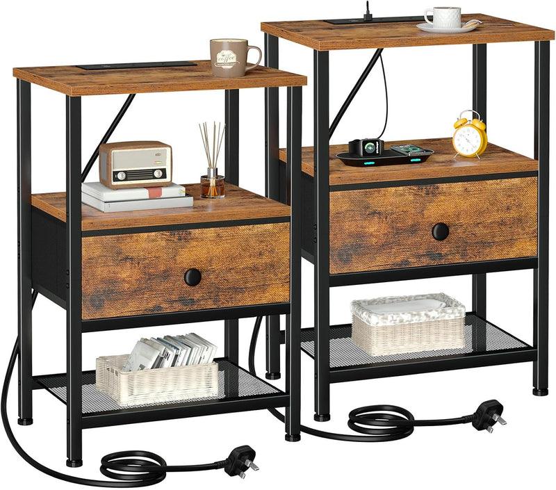 Bedside Tables Side Table with Charging Station Bed (Set of 2)