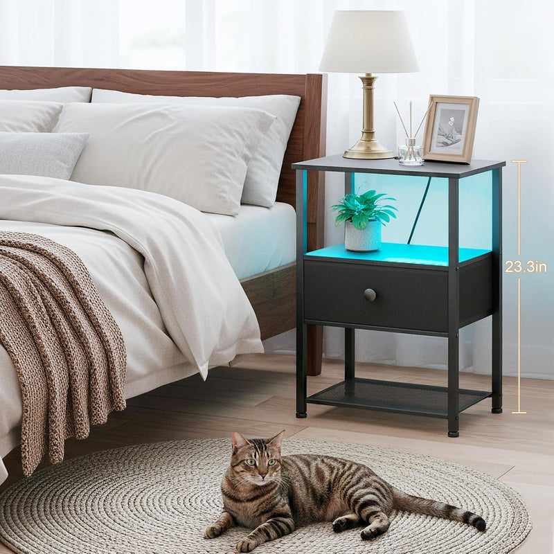 Bedside Tables Side Table with Charging Station Bed (Set of 2)