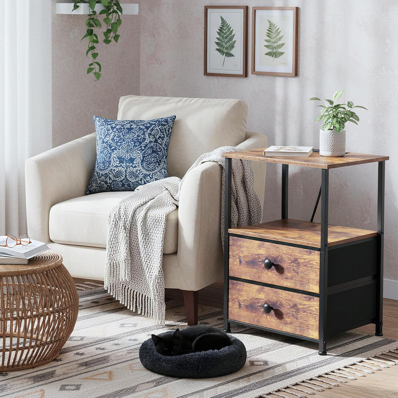 Bedside Tables Side Table with Charging Station Bed (Set of 2)