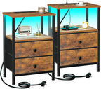 Bedside Tables Side Table with Charging Station Bed (Set of 2)