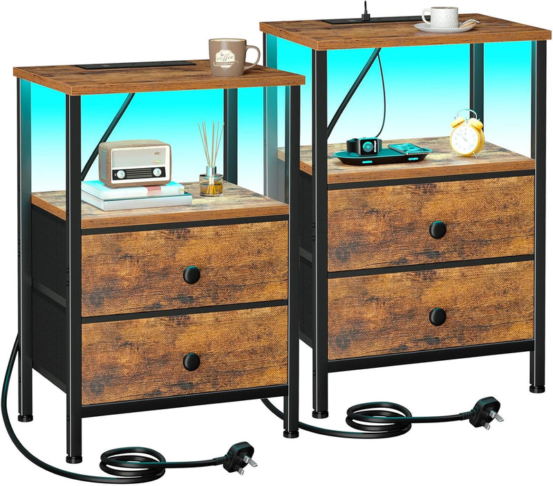 Bedside Tables Side Table with Charging Station Bed (Set of 2)