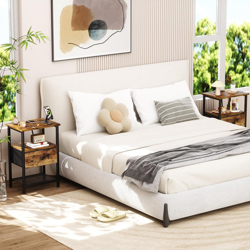 Bedside Tables Side Table with Charging Station Bed (Set of 2)