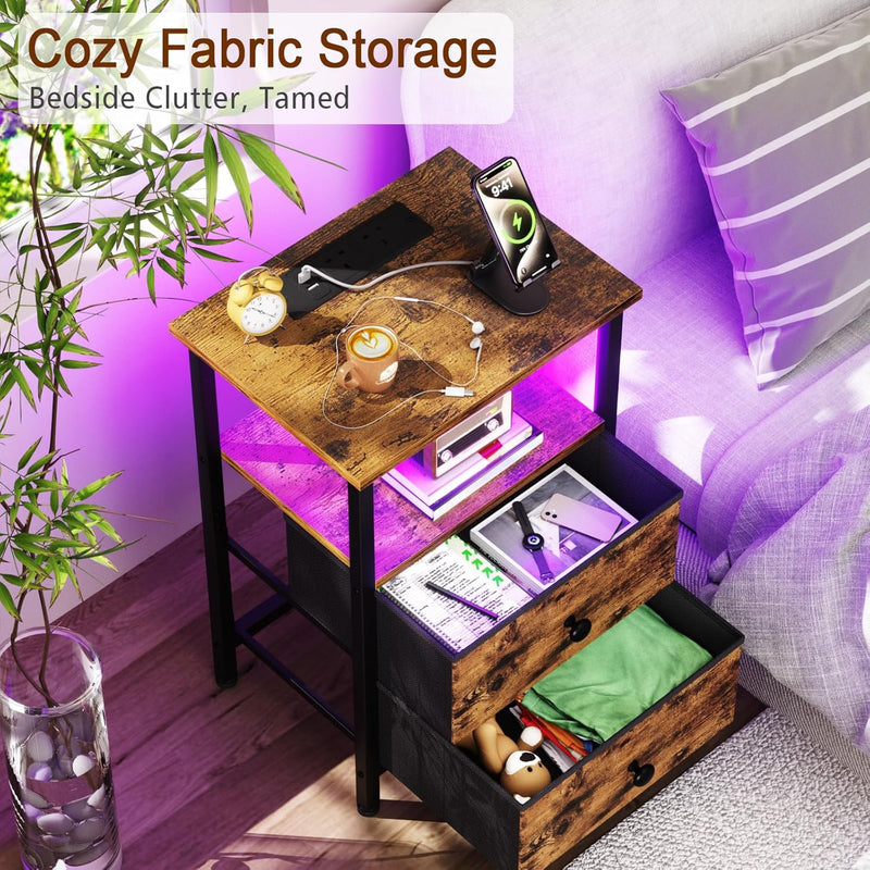 Bedside Tables Side Table with Charging Station Bed (Set of 2)