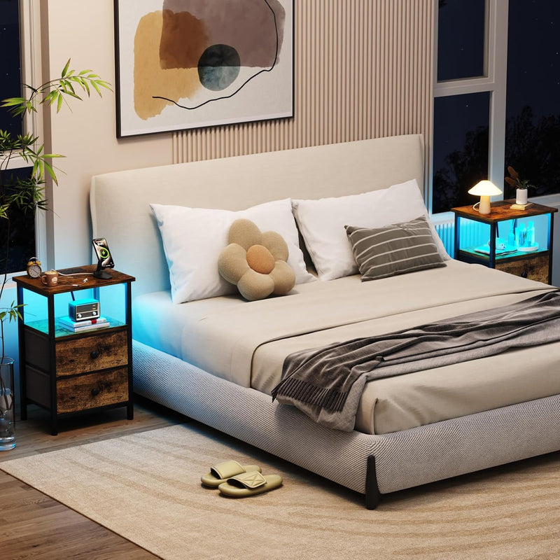 Bedside Tables Side Table with Charging Station Bed (Set of 2)