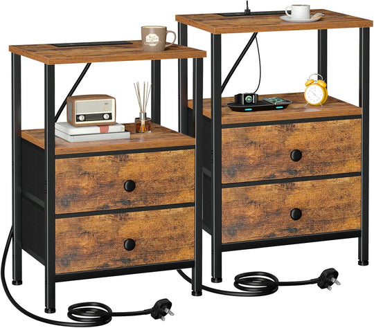 Bedside Tables Side Table with Charging Station (Set of 2)
