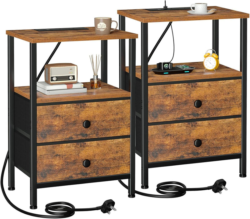 Bedside Tables Side Table with Charging Station Bed (Set of 2)