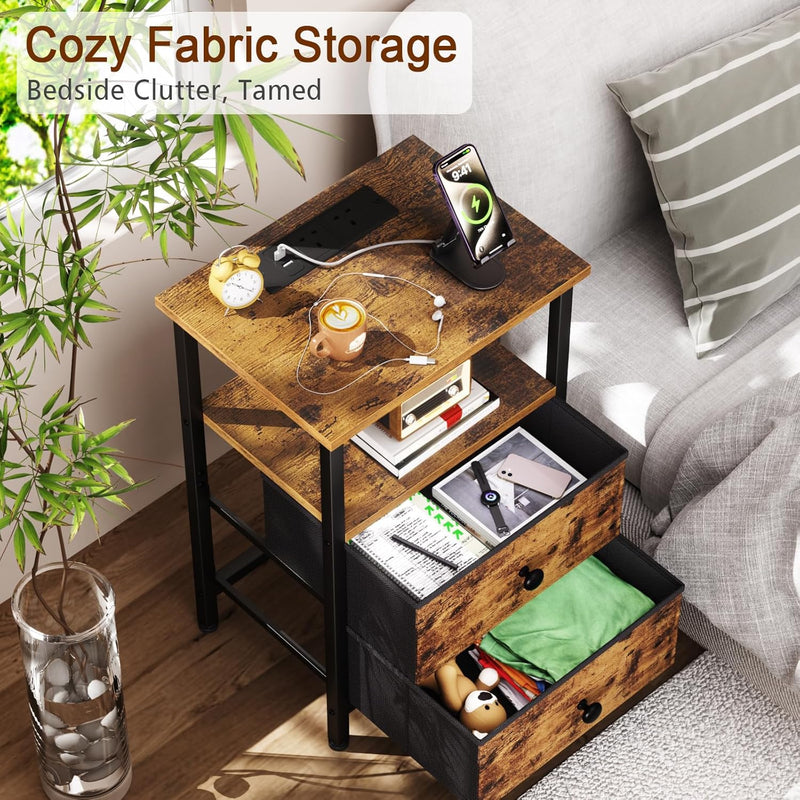 Bedside Tables Side Table with Charging Station Bed (Set of 2)
