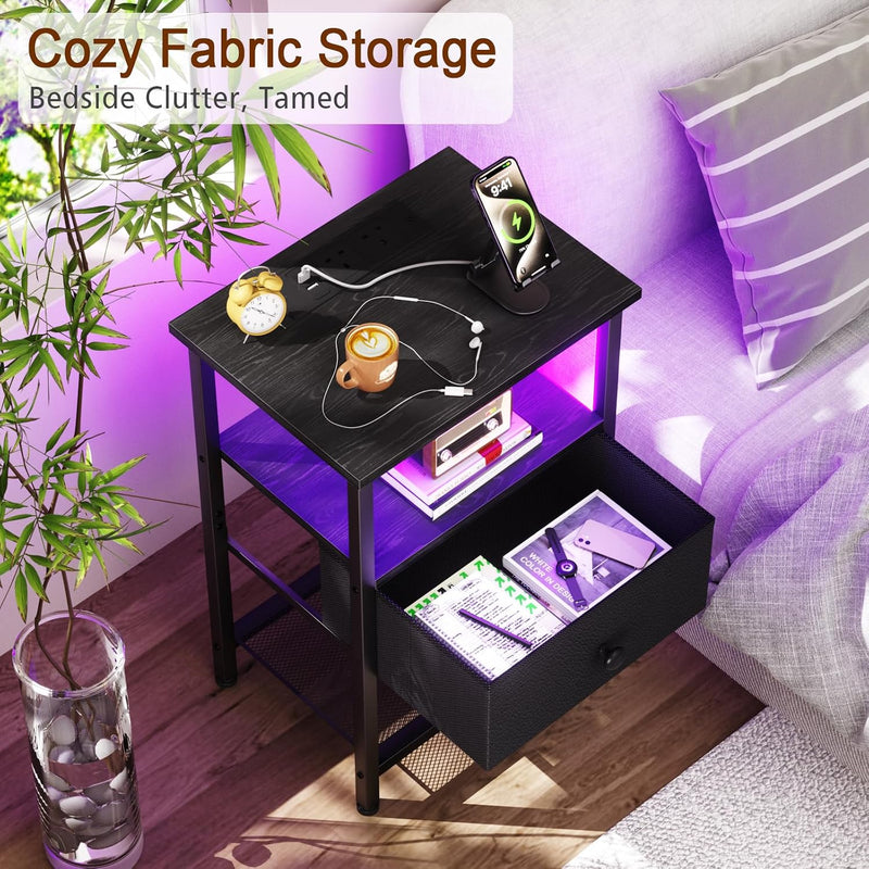Bedside Tables Side Table with Charging Station Bed (Set of 2)