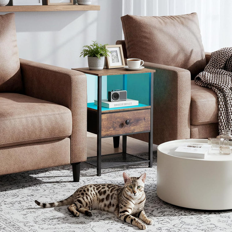 Bedside Tables Side Table with Charging Station Bed (Set of 2)