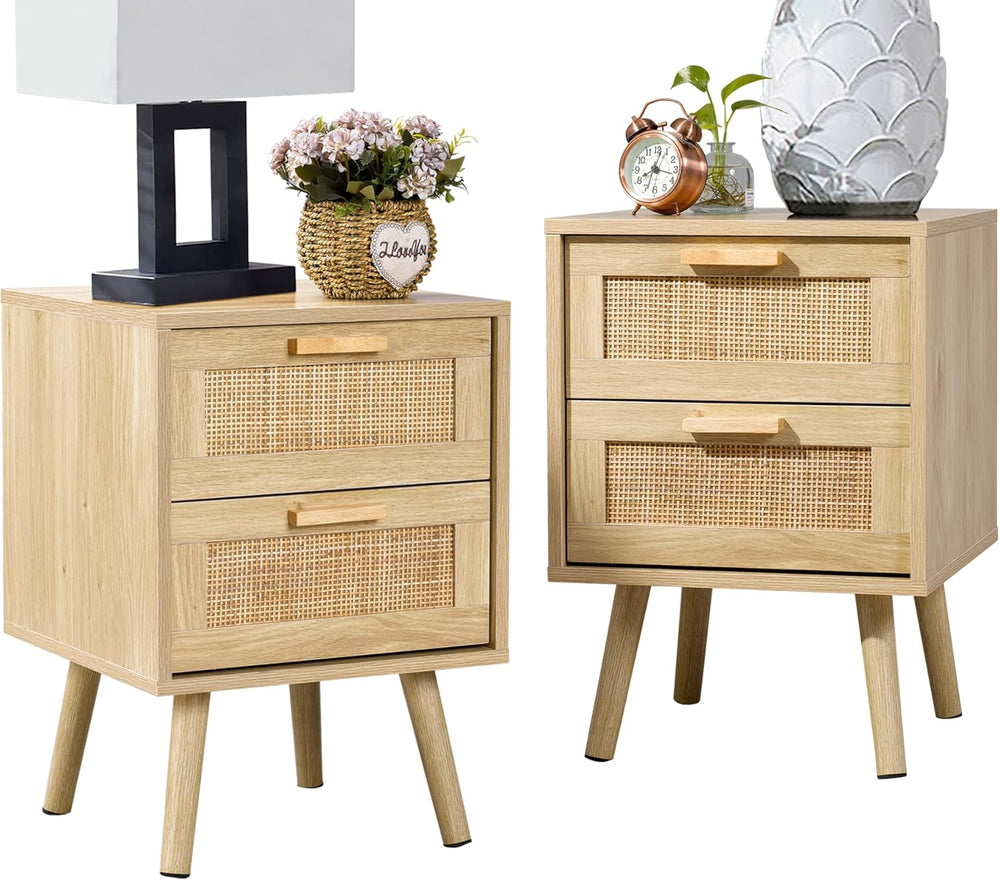 Bedside Tables Side Table with Hand Made Rattan (Set of 2)