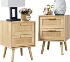 Bedside Tables Side Table with Hand Made Rattan (Set of 2)