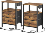 Bedside Tables with Charging Station Nightstands 2 Drawers (Set of 2)