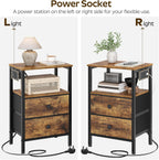 Bedside Tables with Charging Station Nightstands 2 Drawers (Set of 2)