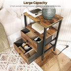Bedside Tables with Charging Station Nightstands 2 Drawers (Set of 2)