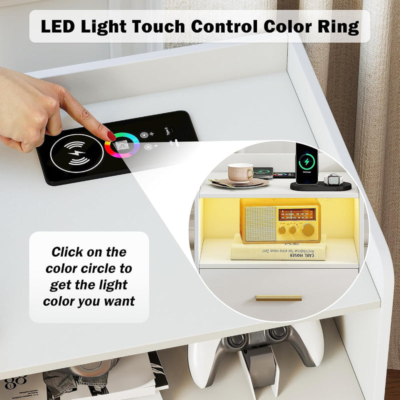 Bedside Tables with Wireless Charging Station and LED (Set of 2)