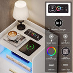 Bedside Tables with Wireless Charging Station and LED (Set of 2)