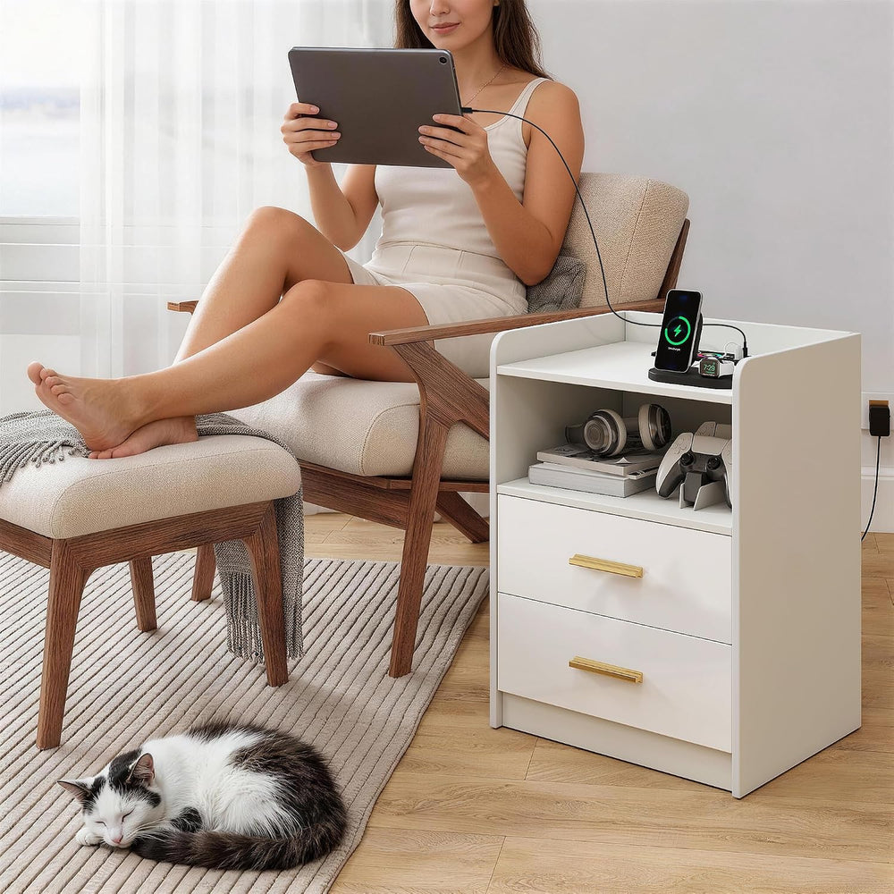 Bedside Tables with Wireless Charging Station and LED (Set of 2)