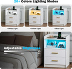 Bedside Tables with Wireless Charging Station and LED (Set of 2)