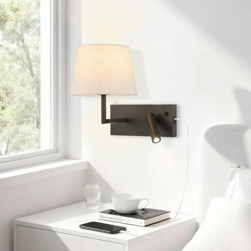 Bedside Wall Light with USB on Off Switch
