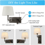 Bedside Wall Light with USB on Off Switch