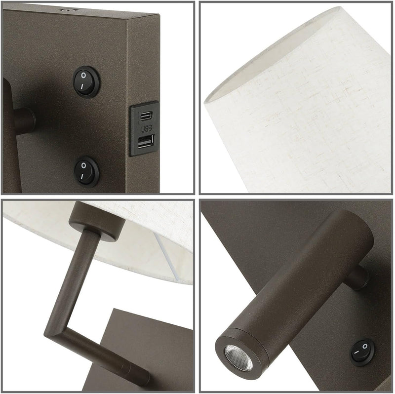 Bedside Wall Light with USB on Off Switch