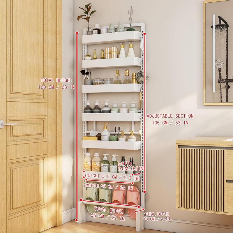 Behind Door Storage Organiser Rack 6 Tier Adjustable