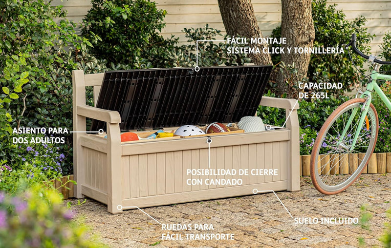 Bench 265L Outdoor 60% Recycled Garden Furniture Storage