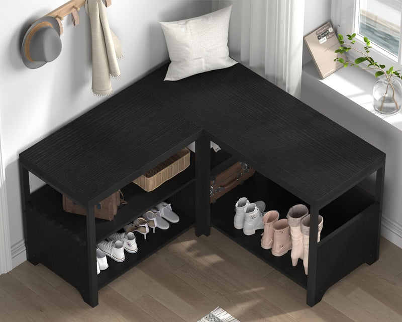 Entryway Bench Shoe Storage Rustic Corner with Shelf