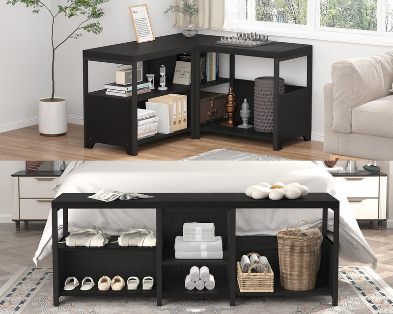 Entryway Bench Shoe Storage Rustic Corner with Shelf