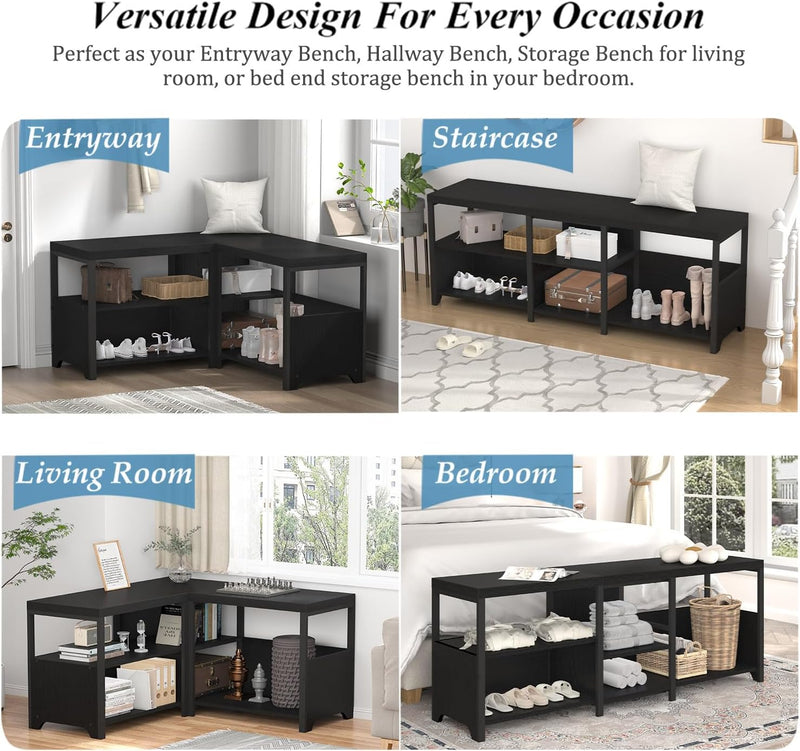 Entryway Bench Shoe Storage Rustic Corner with Shelf