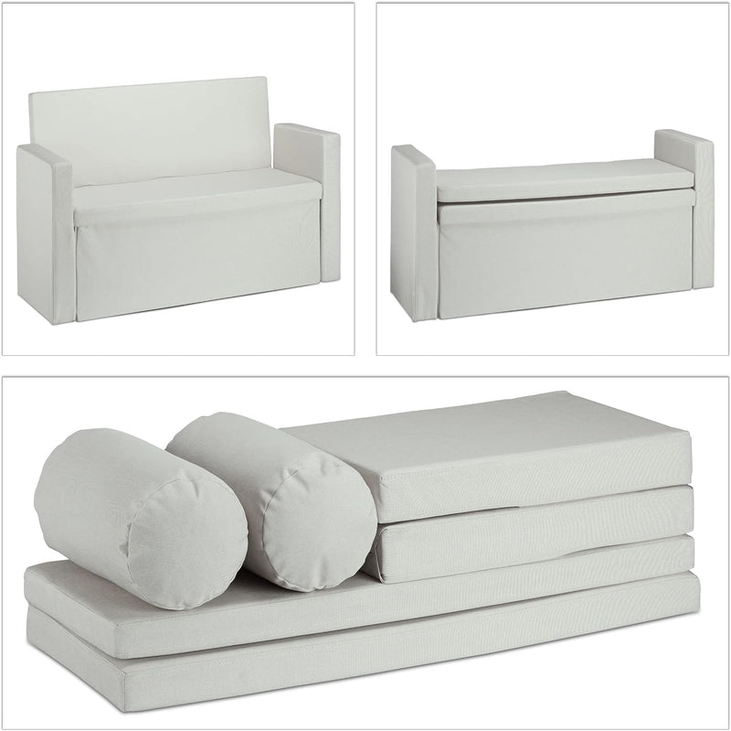 Bench Seat with Backrest Pillows Foldable Storage Ottoman