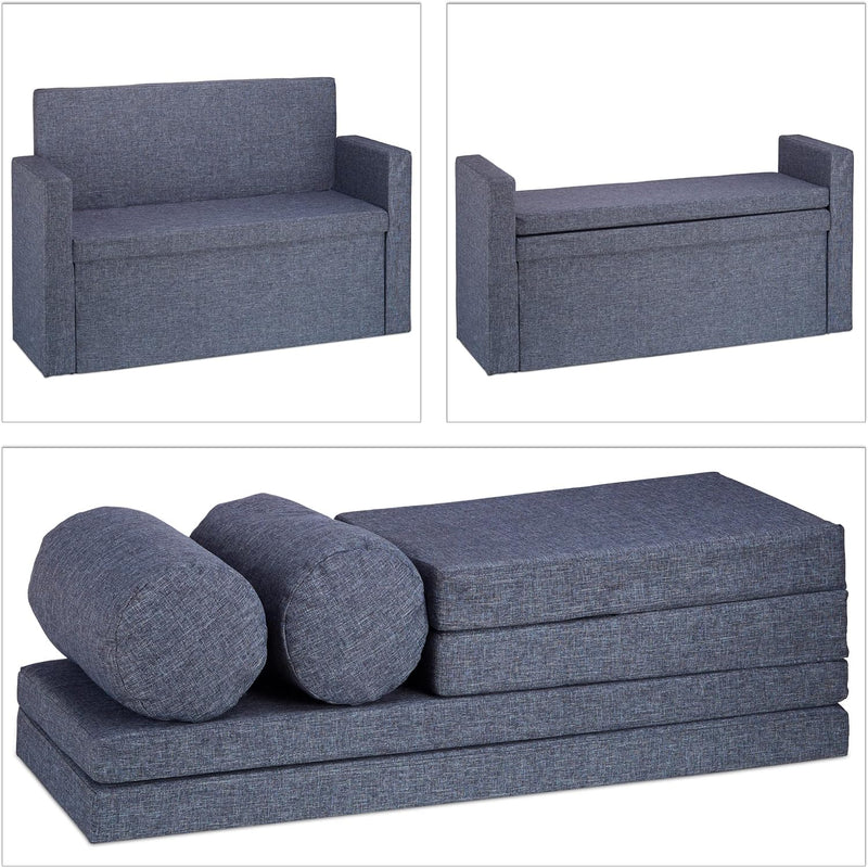 Bench Seat with Backrest Pillows Foldable Storage Ottoman