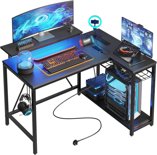 L-Shaped Gaming Desk with RGB LED Lights