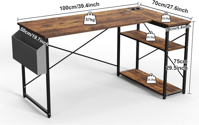 Small L Shaped Desk with Power Outlets