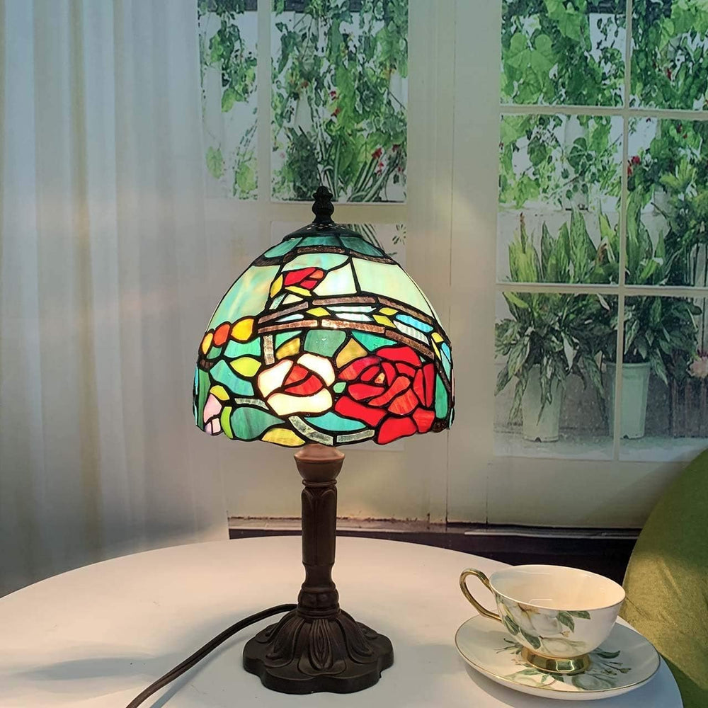 L30736 Rose Flower Tiffany Style Stained Glass Table